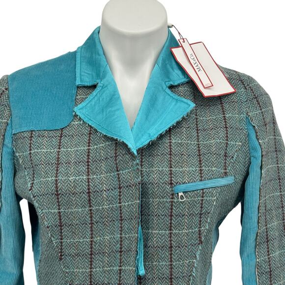 Max & Co Patchwork Blazer Wool Mohair Women 10 Blue Plaid Preppy Steampunk NEW - Picture 2 of 15